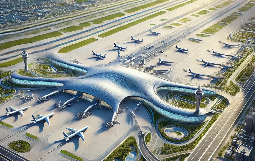 image representing a futuristic view of Al Maktoum International Airport